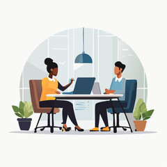 Vector illustration of diverse team collaborating in a modern office, flat design, soft gradients 