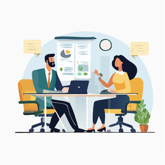 Vector illustration of diverse team collaborating in a modern office, flat design, soft gradients 
