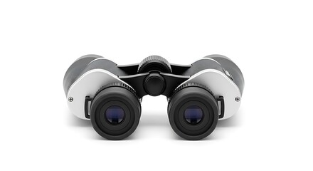 Black and White Binoculars on White Background.