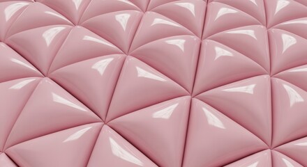 Obraz premium Glossy pink padded surface features a repeating geometric pattern of convex triangular shapes.