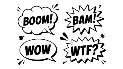Fototapeta premium Comic book style speech bubbles with boom bam wow and wtf text expressions