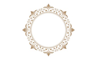 Elegant circular decorative border with delicate floral scrollwork in a soft gold color, ideal for invitations, certificates, or branding on a white background.