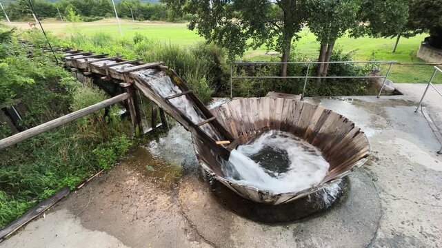 The water flow down the slide in vintage swirl washing machine
