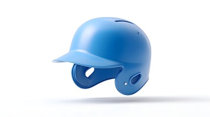 Fototapeta premium Detailed 3D render of a vibrant blue baseball helmet with a visor and ear guards presented in a minimalist studio setting against a stark white backdrop