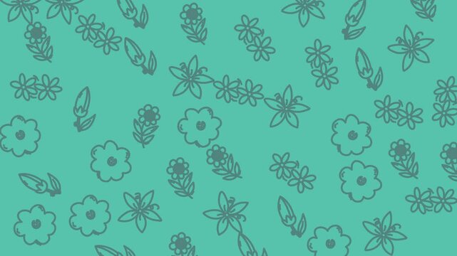 animated floral seamless doodles handdrawn blue background, suitable for floralthemed designs, invitations, and springrelated projects needing a fresh aesthetic.