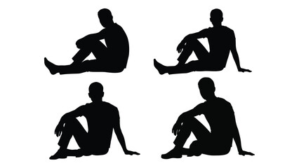 Obraz premium Four silhouettes of a person sitting with arms resting on knees