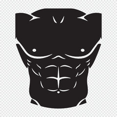 Muscular male torso with six-pack abs vector icon, Fitness gym and bodybuilding logo symbol, Strong man body silhouette isolated.
