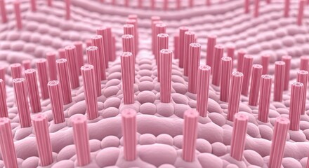 Obraz premium Close up view shows numerous cylindrical projections emerging from a textured biological surface