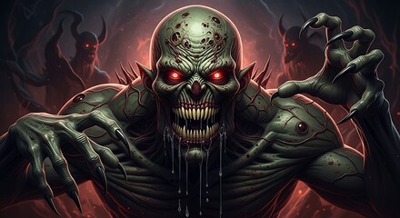 Terrifying Undead Horror with Glowing Eyes and Sharp Claws.