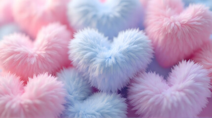 Soft Pastel Pink and Blue Fluffy Heart Pattern