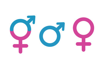 Gender male and female sexual sign icon set. Male and female, man and woman, boy and girl. Blue and pink. Symbol of the feminine and masculine
