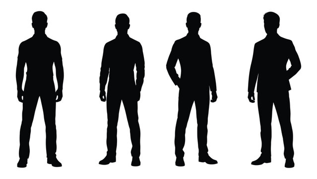Four silhouetted figures of men standing in a row facing forward