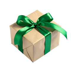 Obraz premium A neatly wrapped gift box with a green satin bow against a black background