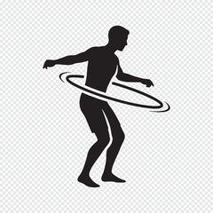 Vector icon of a man hula hooping, Simple black silhouette for fitness, fun, and healthy activity concepts.