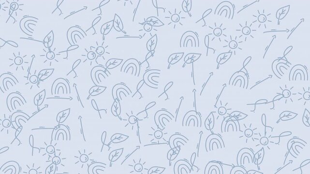 Doodle line art pattern abstract nature sun rainbow seamless background suitable for backgrounds, children's designs, eco-friendly themes, and digital art projects.