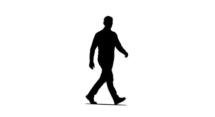 Fototapeta premium A man walks alone in a plain white background with his shadow underneath him