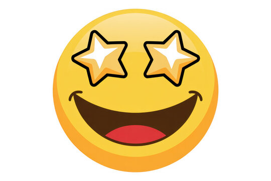 Smiling face emoji with star eyes isolated on a transparent background