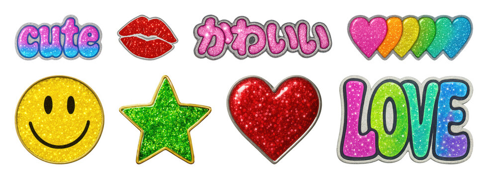 PNG Colorful glittery stickers collection, transparent background