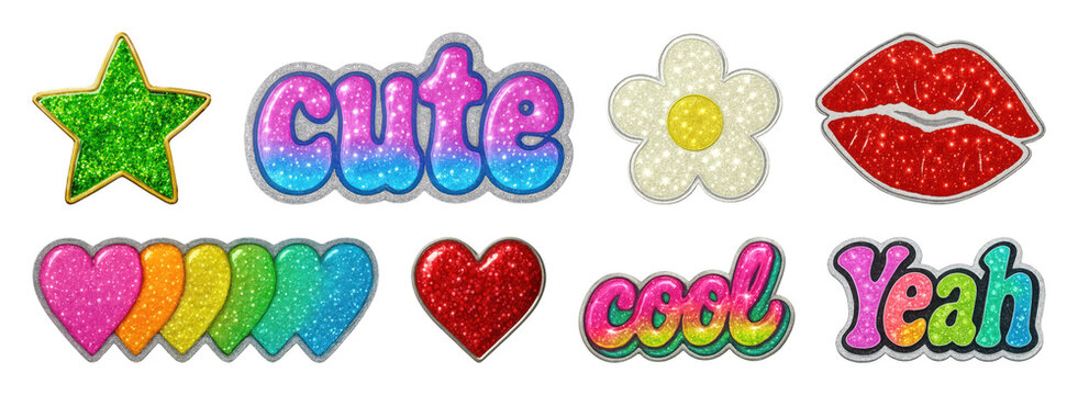 PNG Colorful glittery stickers collection, transparent background