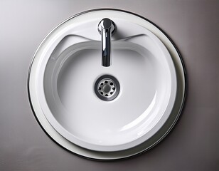 sleek modern white basin with chrome faucet and drain top view for design inspiration