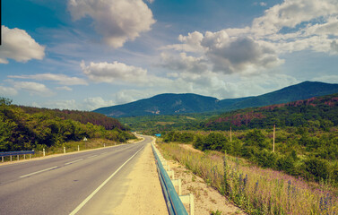 Driving a car on mountain road
