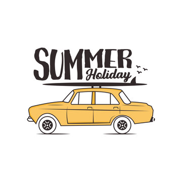  Summer car holiday typography  vintage hand drawing tee graphic 