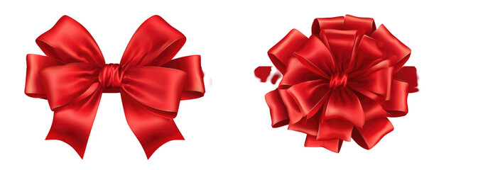 Two vibrant red ribbon bows against a black backdrop