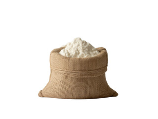 A burlap sack filled with fine flour ready for baking or cooking delicious recipes.