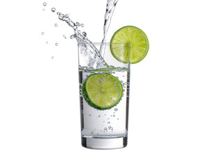 Refreshing drink with lime and bubbles, perfect for a summer day.