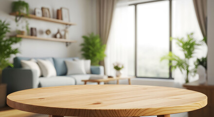 Obraz premium Cozy living room with wooden table and comfortable couch