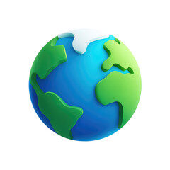 Stylized 3D globe, depicting continents and oceans in simplified, bright colors