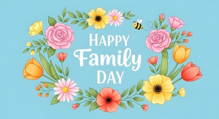 Happy family day floral wreath greeting card