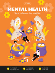 Mental health awareness poster in isometric illustration