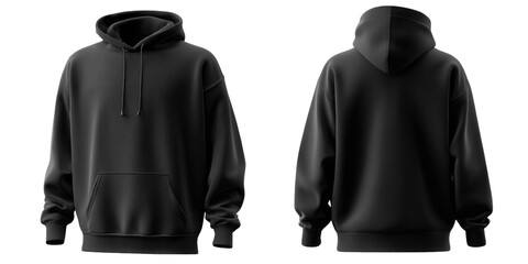 Front and back view of a dark gray hoodie