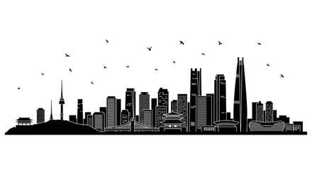 Obraz premium Black Skyline Silhouette of Major City Landmarks