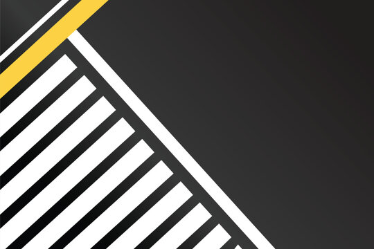 Asphalt road with pedestrian crosswalk lines. Top view of pedestrian zebra crossing, safety walk signs. White and yellow line marks on black asphalt of city lane, road or highway, vector illustration