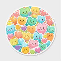 Vector sticker pack with cute doodles, pastel colors, thick white sticker border