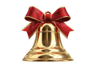 Golden Christmas bell with red ribbon bow