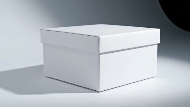 White gift box on a gray background with spotlight and shadow, used for packaging or presentation