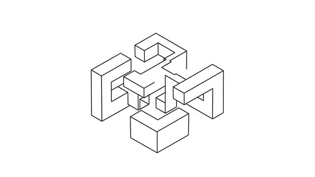 Abstract geometric optical illusion of impossible shapes on a white background