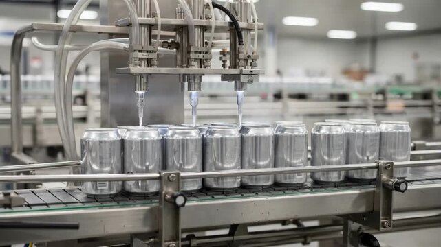 Medium shot featuring nitrogen being injected into aluminum cans at a dosing station to minimize oxygen and maintain beverage quality during packaging.