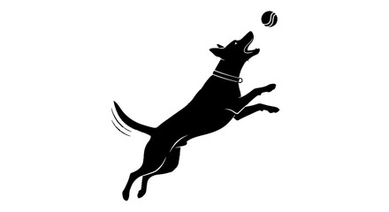 Obraz premium A black silhouette of a dog leaping in the air to catch a ball.