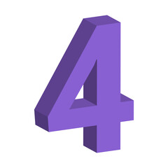 3D Number Four 4 Typography Icon Purple transparent background