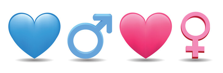 Heart shape, male and female gender symbol vector illustration