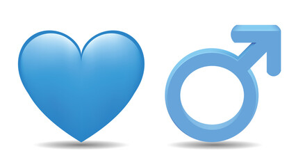Blue color heart shape and male gender symbol vector illustration