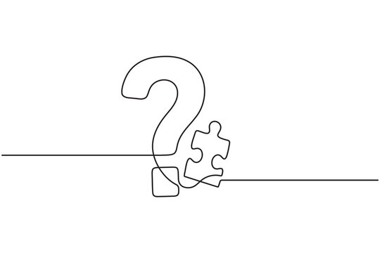 Question mark with puzzle piece continuous one line art for problem solving and support