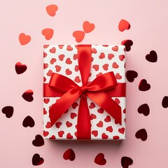 Valentine's gift box with red hearts