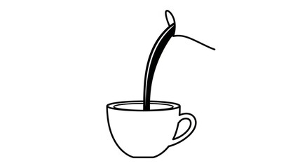 Pouring hot coffee into a white ceramic cup illustration.