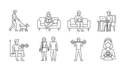 Collection of diverse people engaged in various daily activities and hobbies.