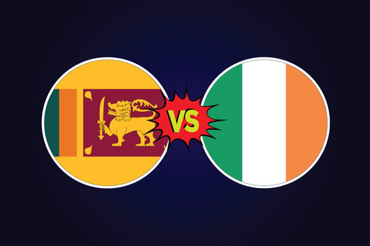 Sri Lanka vs Ireland cricket match vector design illustrator rival flags of both teams with circular shape. SL vs IRE cricket match concept.